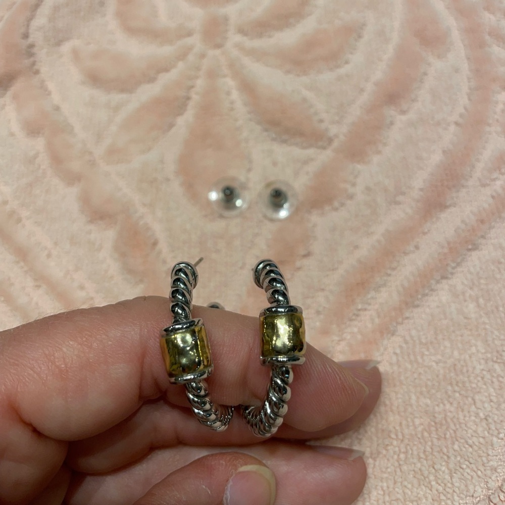 Brighton Hammered Gold and Silver Hoop Earrings